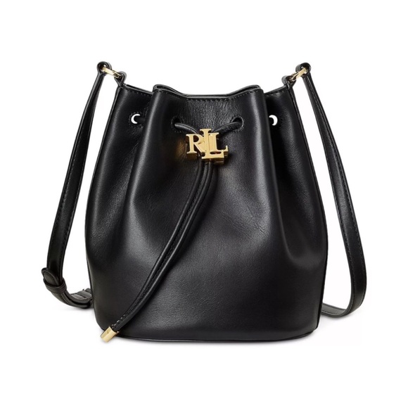 Lauren Ralph Lauren Black Smooth Leather Medium Andie Drawstring Bag, New w/Tag - Picture 13 of 15